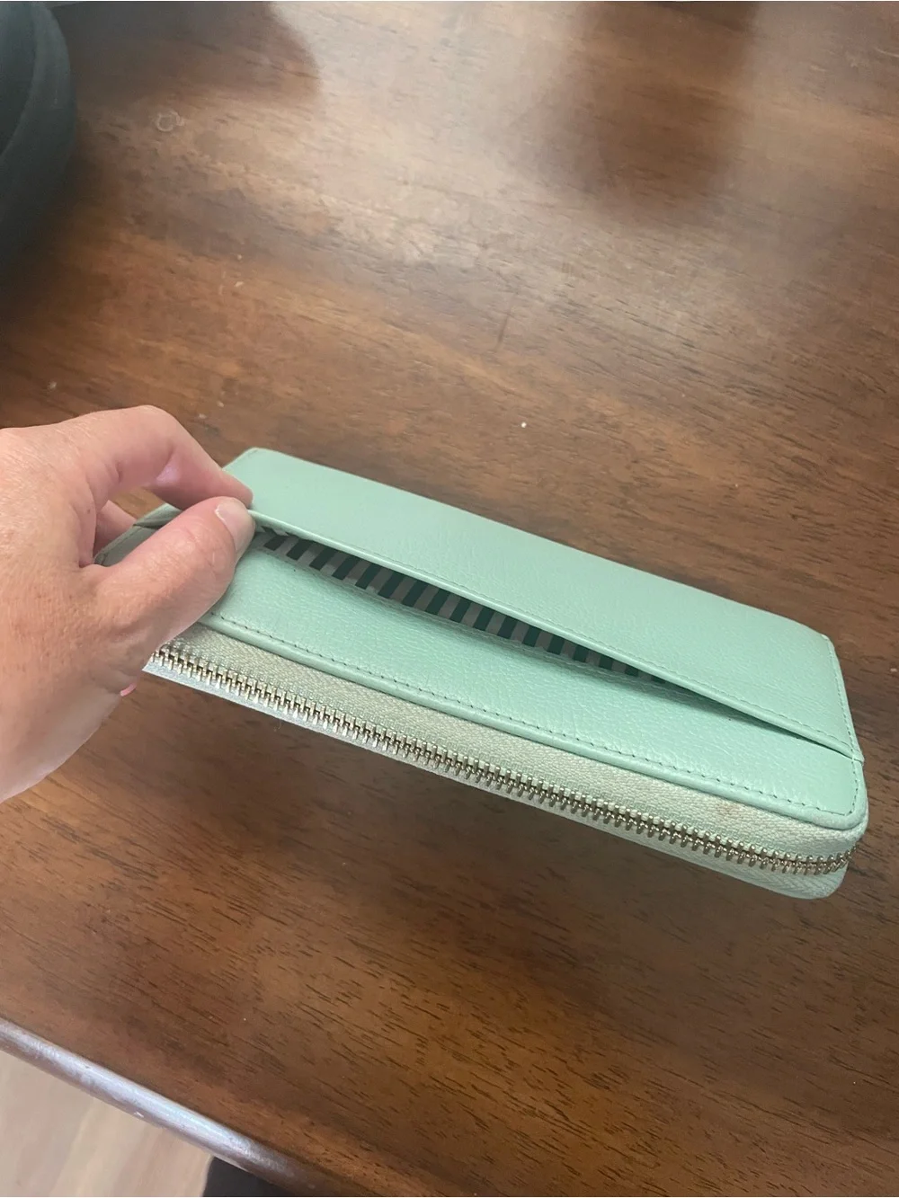 kate spade Mint Green Zip Around Wallet with Gold Logo